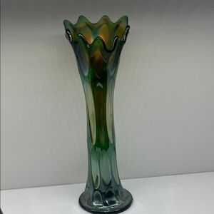 Fenton Iridescent Carnival Multicolor Glass Swung Vase
